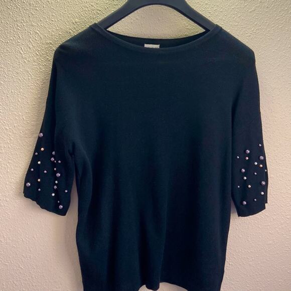 A New Day Women Black Pearl Short Sleeve Sweater Size M - Picture 1 of 6
